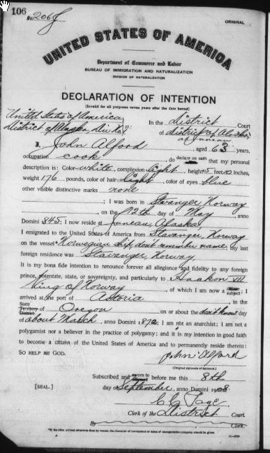 John Alford Naturalization