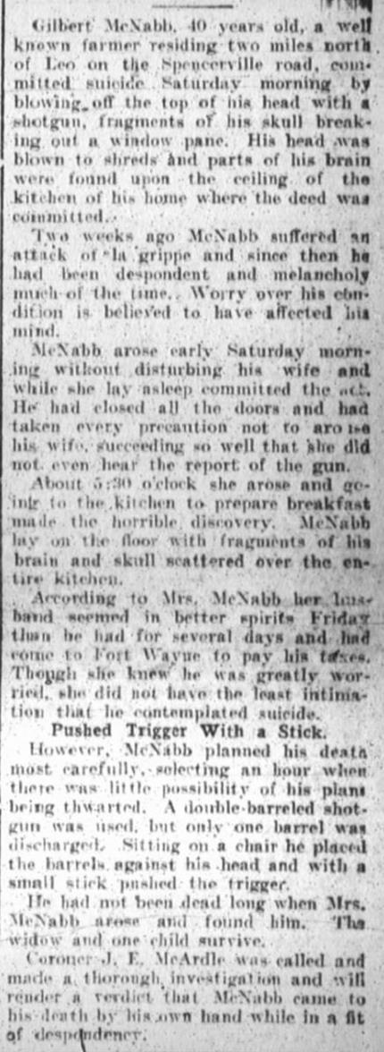 Article about the suicide of Gilbert McNabb - 8 Apr 1916