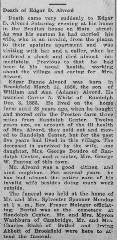  - Death of Edgar D. Alvord Death came very...