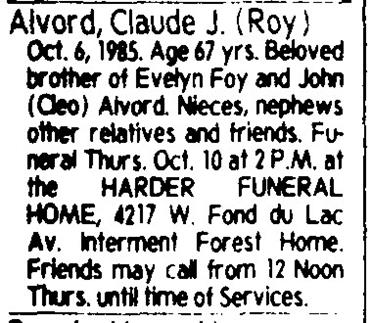 Claude J. Alvord obituary