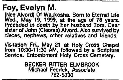 Evelyn Alvord Foy obituary